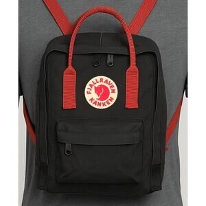Fjällräven Kånken Mini Backpack Black Red Straps Sweden‎ Outdoor Travel Bag